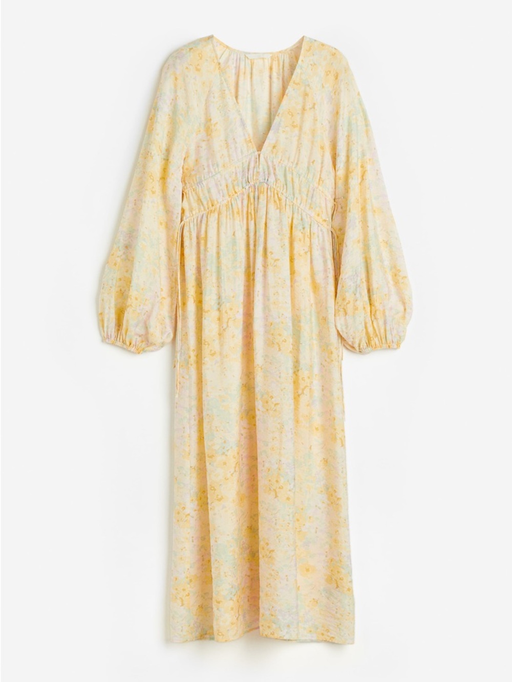 H&M Pale Yellow Floral V-Neck Maxi Dress